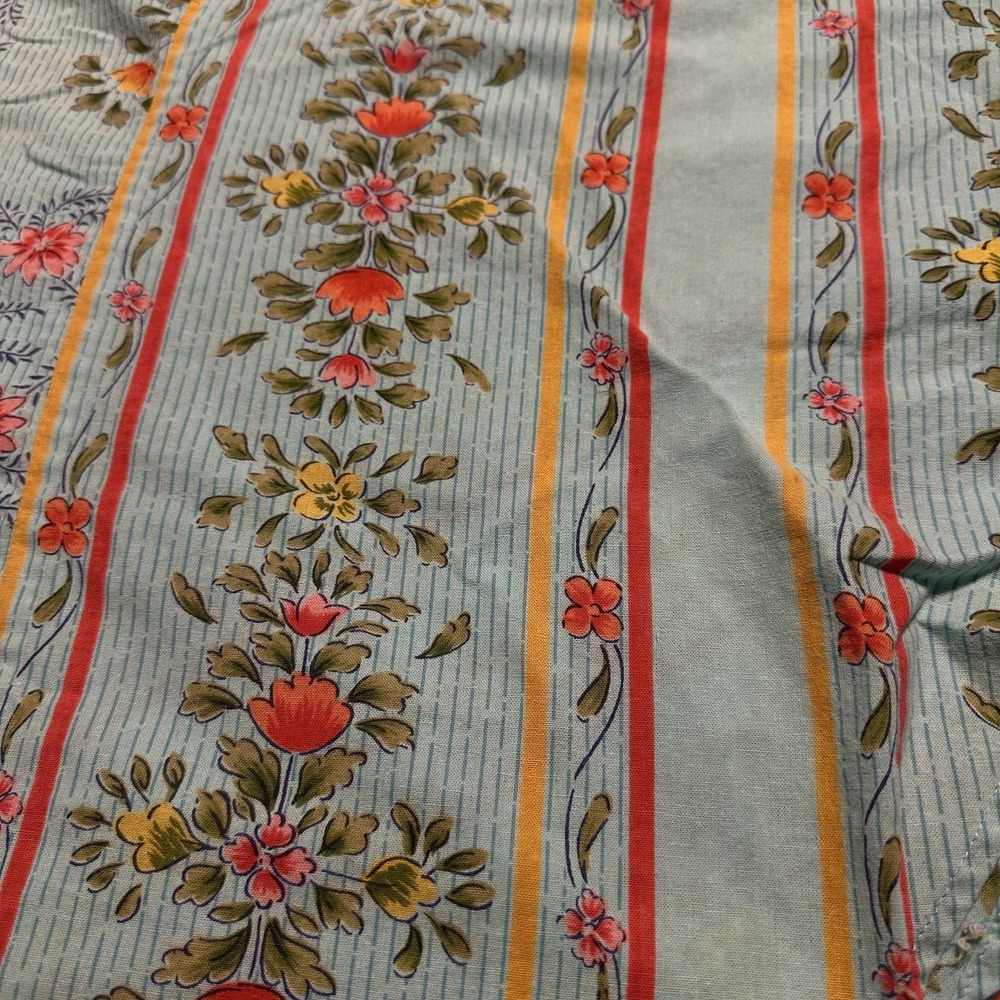 April Cornell Floral Striped Tablecloth - Blue, Red, Orange